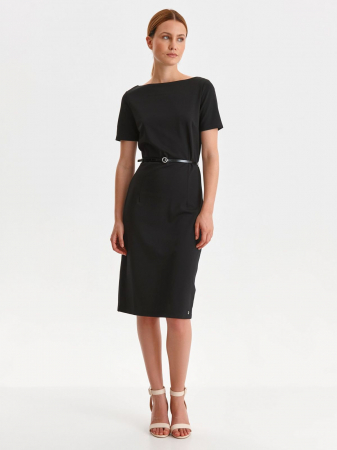 Rochii - Rochie office midi neagra cu maneca scurta