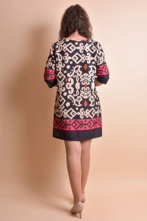 Rochie office neagra cu imprimeu multicolor si maneci trei sferturi [4]