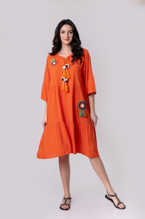 Rochie orange boho chic cu volane si maneci largi [0]