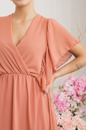 Rochie orange piersica cu volane si maneci fluture [1]