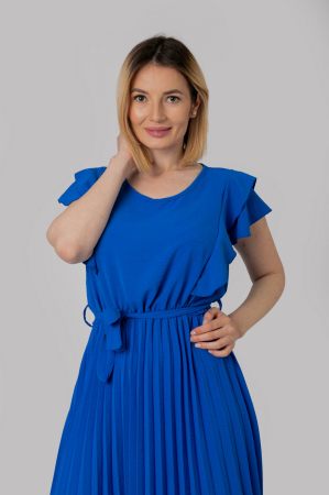 Rochie plisata albastru regal cu volane pe maneci [1]