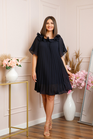 Rochie plisata Alice cu volanase - Bleumarin [3]