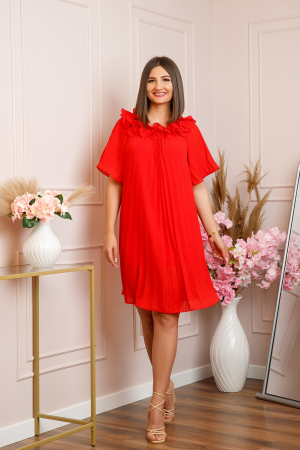 Rochie plisata Alice cu volanase - Rosu [3]