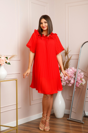 Rochie plisata Alice cu volanase - Rosu [2]