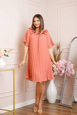Rochie plisata Alice cu volanase - Roz somon [2]