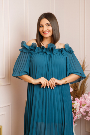 Rochie plisata Alice cu volanase - Turcoaz [1]
