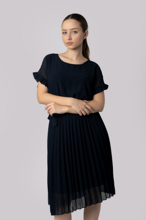 Rochie plisata bleumarin cu cordon in talie [3]