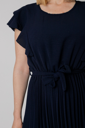 Rochie plisata bleumarin cu volane pe maneci [2]