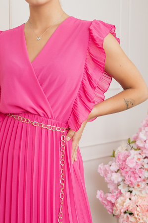 Rochie plisata ciclam cu volane si lantisor decorativ in talie [1]