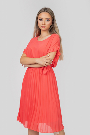 Rochie plisata corai cu cordon in talie [1]