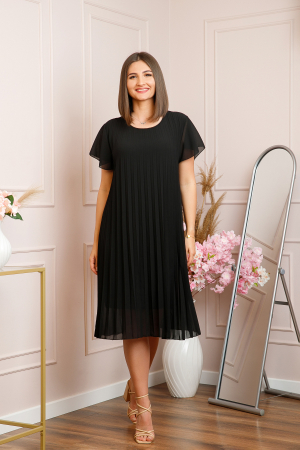 Rochie plisata Elisa cu maneci fluture - Negru [3]
