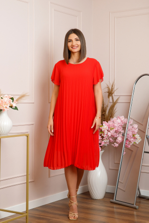 Rochie plisata Elisa cu maneci fluture - Rosu [3]