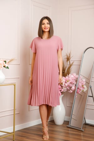Rochie plisata Elisa cu maneci fluture - Roz pudrat [3]