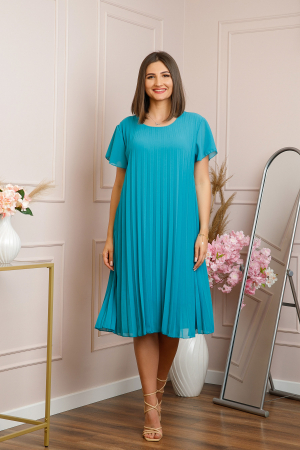Rochie plisata Elisa cu maneci fluture - Turcoaz deschis [3]
