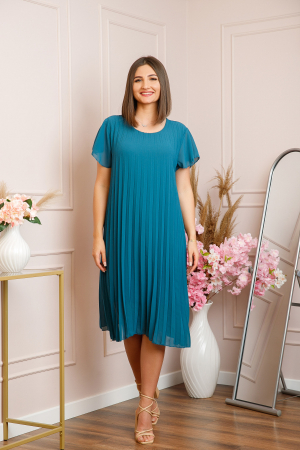 Rochie plisata Elisa cu maneci fluture - Turcoaz inchis [3]