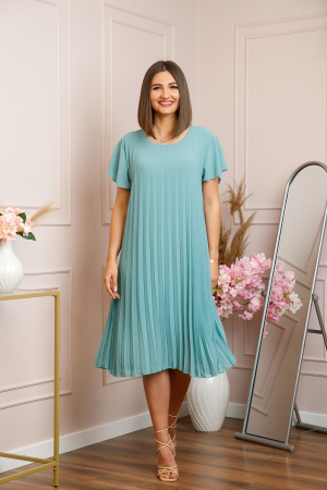 Rochie plisata Elisa cu maneci fluture - Verde mint [3]