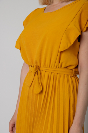 Rochie plisata galben mustar cu volane pe maneci [2]