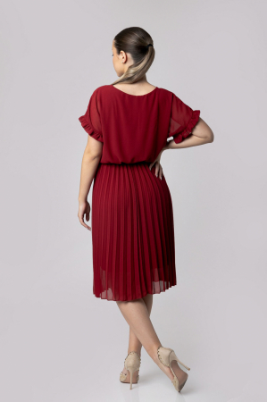 Rochie plisata grena cu cordon in talie [2]