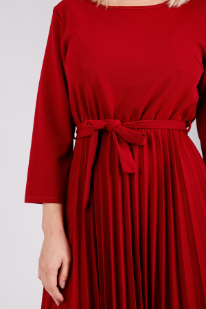 Rochie plisata grena cu maneci trei sferturi si cordon in talie [2]