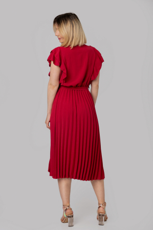 Rochie plisata grena cu volane pe maneci [3]