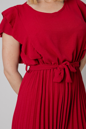Rochie plisata grena cu volane pe maneci [2]
