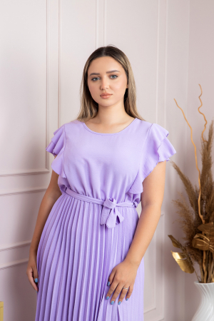 Rochie plisata lila cu volane pe maneci [2]