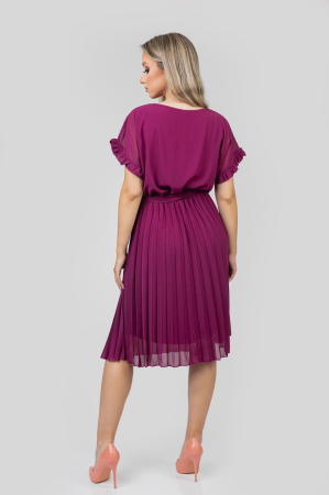 Rochie plisata magenta cu cordon in talie [3]