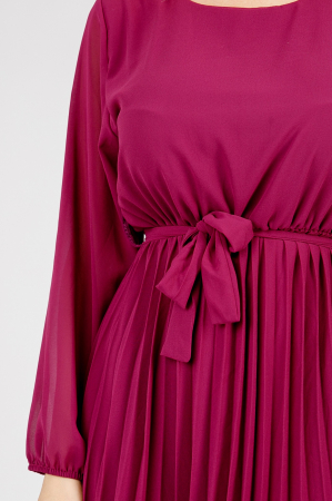 Rochie plisata magenta cu cordon in talie si maneca lunga [1]