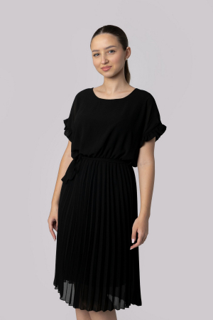 Rochie plisata neagra cu cordon in talie [3]