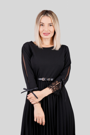 Rochie plisata neagra cu dantela si curea in talie [1]