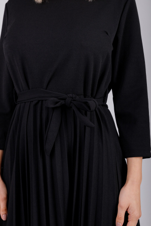 Rochie plisata neagra cu maneci trei sferturi si cordon in talie [2]