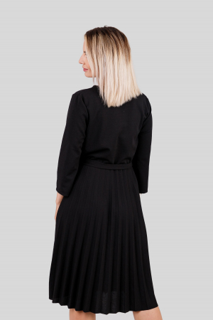 Rochie plisata neagra cu maneci trei sferturi si cordon in talie [3]