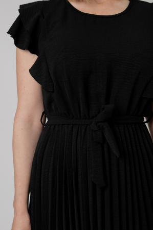 Rochie plisata neagra cu volane pe maneci [2]