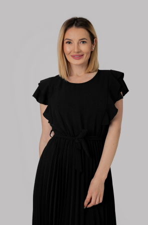 Rochie plisata neagra cu volane pe maneci [1]