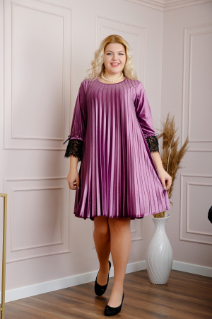 Rochie plisata plus size din catifea mov Beatrice [3]