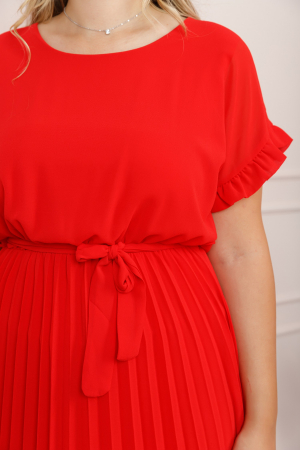 Rochie plisata rosie cu cordon in talie [1]