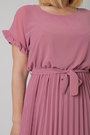 Rochie plisata roz pudrat cu cordon in talie [2]