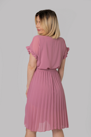 Rochie plisata roz pudrat cu cordon in talie [3]