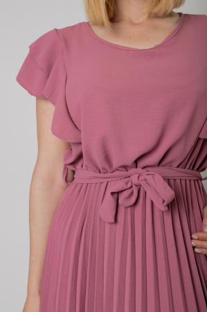 Rochie plisata roz pudrat cu volane pe maneci [2]