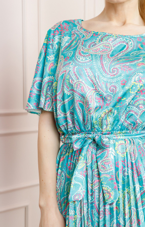 Rochie plisata satinata bleu cu imprimeuri mandala [1]