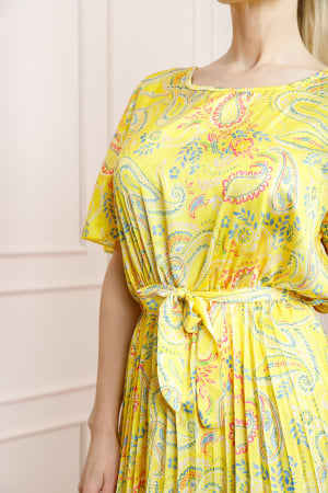 Rochie plisata satinata galbena cu imprimeuri mandala [1]