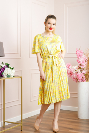 Rochie plisata satinata galbena cu imprimeuri mandala [3]