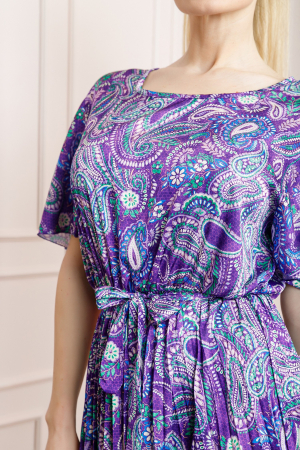 Rochie plisata satinata mov cu imprimeuri mandala [1]