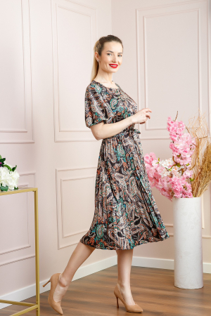 Rochie plisata satinata neagra cu imprimeuri mandala [4]