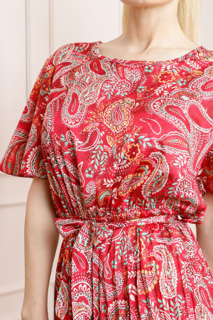 Rochie plisata satinata magenta cu imprimeuri mandala [1]