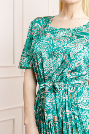 Rochie plisata satinata verde smarald cu imprimeuri mandala [1]