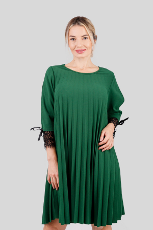 Rochie plisata smarald verde cu insertie de dantela [3]