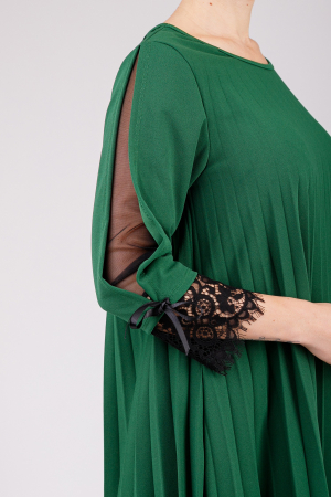 Rochie plisata smarald verde cu insertie de dantela [1]