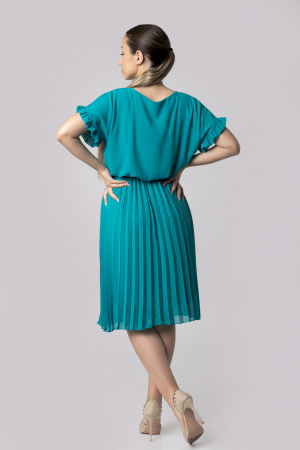 Rochie plisata turcoaz cu cordon in talie [2]