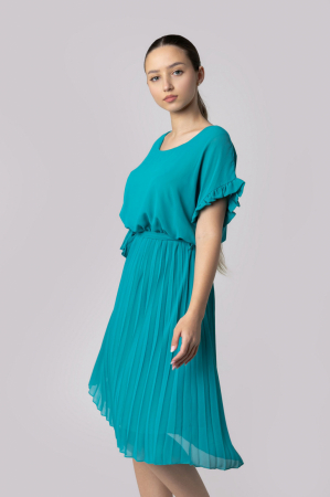 Rochie plisata turcoaz cu cordon in talie [3]